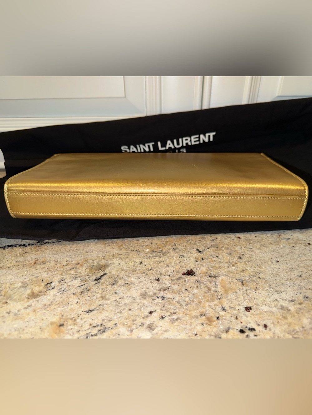 Saint Laurent Metallic Gold Leather YSL Logo Clutch - Picture 7 of 12